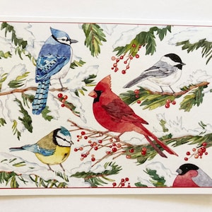 Wintervogels op tak Kerstkaartenset, aquarel vakantiekaarten, kerstkaarten wintervogels, briefpapier wintervogels