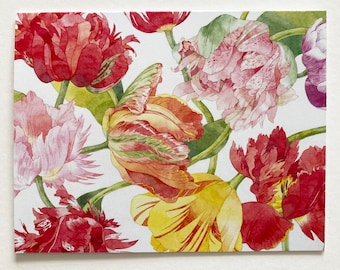 Tulip note cards, red tulip flowers, Watercolor Tulips note cards, Floral stationery, Floral note cards, Tulips card set, holiday gift