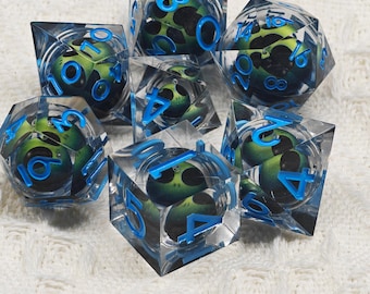 Alien Gaze Liquid Core Dice Dnd Resin Dice Set for D and D Dungeon and Dragon D&D polyhedral Role Playing Game D+D D20 Sharp Edge Dice