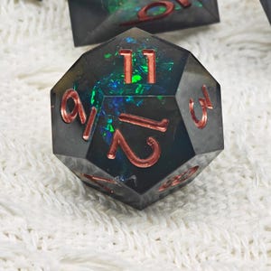 Resin Dice, DND D20, D6 Dice, Black Sharp Edge D&D Dice Set, Dungeons and Dragons Polyhedral RPG Dice Set