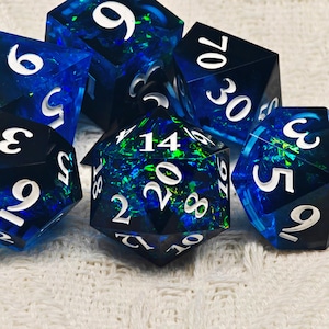 Handmade Blue Black DND D6, D20 Dice, Red Sharp Edge D&D Dice Set, Dungeons and Dragons Polyhedral RPG