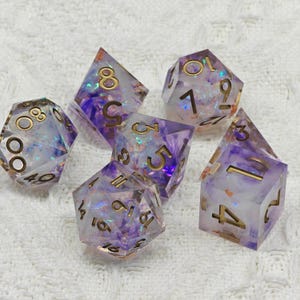 White Purple DND Dice Set, Sharp Edge D&D Dice Full Set, Dungeons and Dragons Polyhedral RPG DND Dice D6, D20