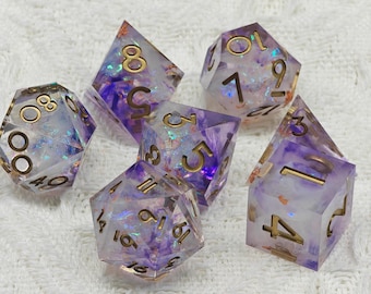 White Purple DND Dice Set, Sharp Edge D&D Dice Full Set, Dungeons and Dragons Polyhedral RPG DND Dice D6, D20
