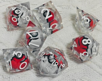 Crystal Clear Magic Pet Core Dice Set | Transparent Sharp Edge DnD Dice | Handmade Resin RPG Dice with Floating Magic Pet Sphere