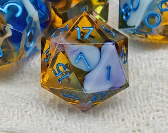 7-Piece PRG dice set for DND, Mystic Swirl Resin Dice Set, Shards Sharp edge dice, Polyhedral Resin Dice Set