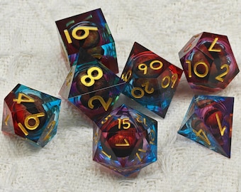 Dragon Eye Dice DND Dice Set Liquid Core Dice Resin Dice Role Playing Games D6 Dice D20 Dice Red and Blue