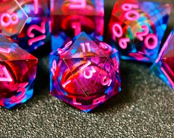 Rainbow Dragon Eye Dice, Handmade Sharp Edge Resin Dice for DnD, RPG Tabletop Games, Dungeons and Dragons Gift, Rotating Eye Dice Set