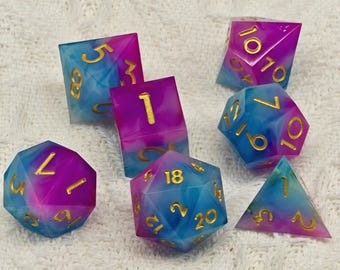Handmade Sharp Edge Dice, Purple DND Dice Set, Resin Polyhedral Dice Set, TTRPG Dungeons and Dragons Gifts, Valentine's Day