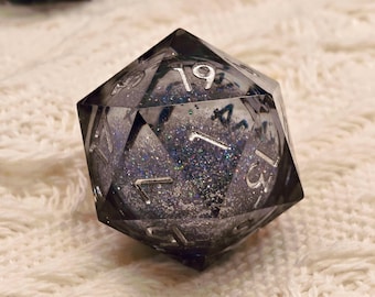 Celestial Eclipse Liquid Core Dice Set | Silver-Black Galaxy Resin DnD Dice | Handcrafted Cosmic Dice Set