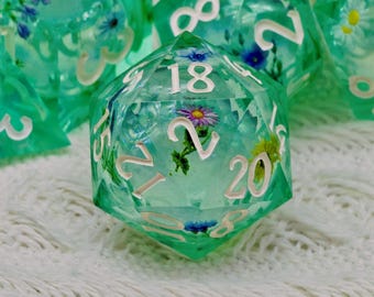 Enchanted Garden Blooming Grove Dice Set – Liquid Core Floral DnD Dice, Handmade Resin Polyhedral Set for Dungeons & Dragons  TTRPG