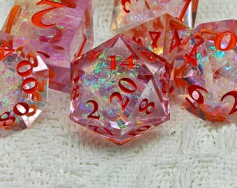 Light Pink Resin Dice Set, Sharp Edge D&D Dice, Liquid Core