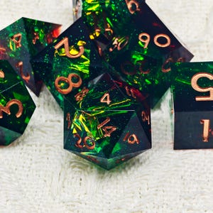 Handmade Green Black Resin Dice, Sharp Edge Dice, RPG Polyhedral, Resin DND Dice, Dungeons and Dragons, DND Gifts, Birthday Gift