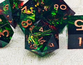 Handmade Green Black Resin Dice, Sharp Edge Dice, RPG Polyhedral, Resin DND Dice, Dungeons and Dragons, DND Gifts, Birthday Gift