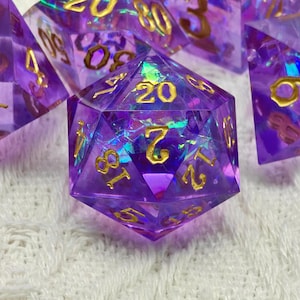 Nebula Dream DND Dice Set, Purple Resin Sharp Edge D&D Dice Full Set, Dungeons and Dragons Polyhedral RPG D6, D20 Dice