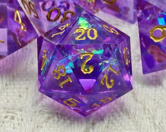 Nebula Dream DND Dice Set, Purple Resin Sharp Edge D&D Dice Full Set, Dungeons and Dragons Polyhedral RPG D6, D20 Dice