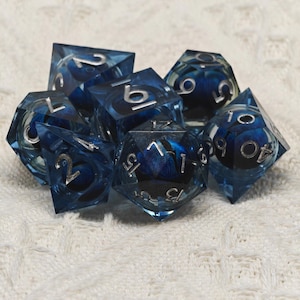 Blue Dragon Eye Dice Set, Handmade Sharp Edge Resin Dice for DnD, TTRPG, RPG, Dungeons and Dragons, Easter Gift