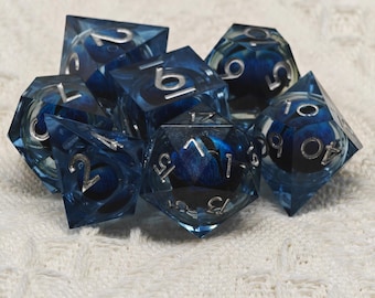 Blue Dragon Eye Dice Set, Handmade Resin Sharp Edge Liquid Core Dice