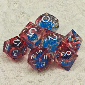 Gold Leaf DnD Liquid Core Dice for Role Playing Games, Sharp Edge Resin Dice for Dungeons and Dragons, D+D Dice Set, Christmas Gifts