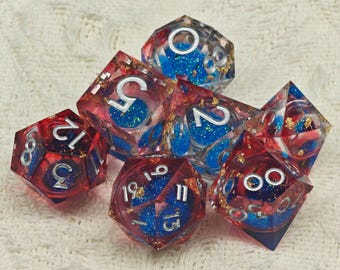 Gold Leaf DnD Liquid Core Dice for Role Playing Games, Sharp Edge Resin Dice for Dungeons and Dragons, D+D Dice Set, Christmas Gifts