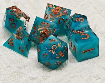 Handmade Blue Resin Dice Galaxy Sharp Edge D&D Dice Full Set, DND Dice Set, Dungeons and Dragons Polyhedral RPG D6, D20 Dice
