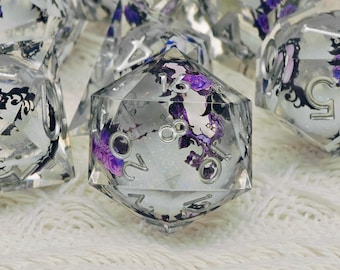Ensemble de dés roses de minuit et têtes de mort - Dés D&D à noyau liquide gothiques, ensemble polyédrique en résine fait main pour Dungeons Dragons, TTRPG