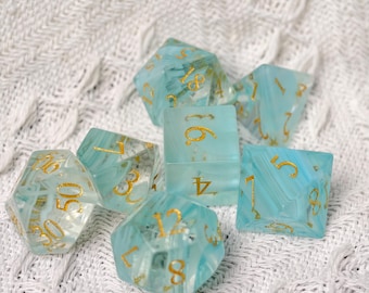 Sea Glass Crystal Style Dice – Polyhedral DnD Dice Set or Single Dice – Aqua Blue RPG Dice for Dungeons & Dragons Tabletop Gaming