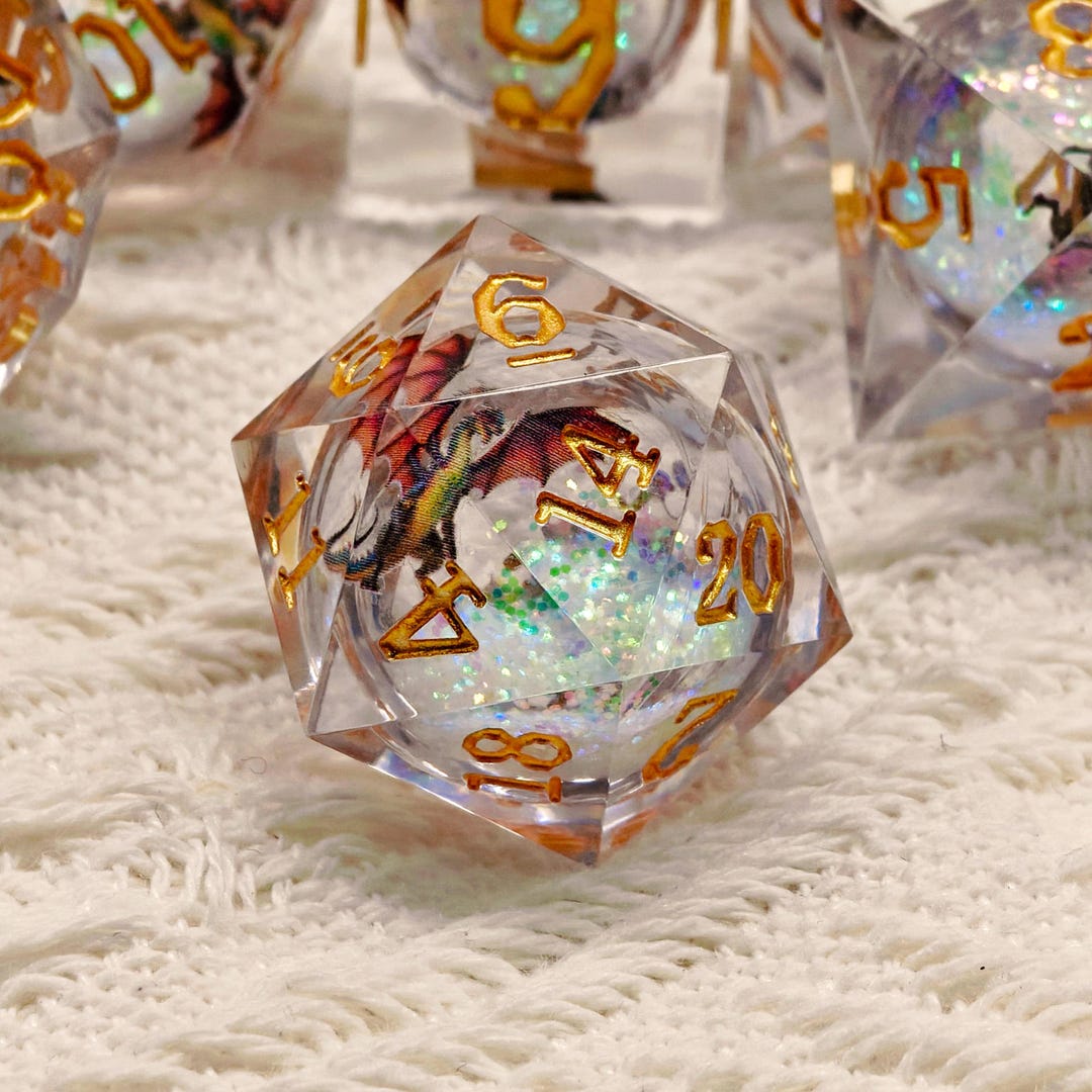 Emberheart Dragon Liquid Core Dice Set | Red-gold Glitter Resin Dnd ...