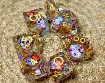 Golden Owl Liquid Core DND Dice Set, Sharp Edge Resin Dice, 7 Piece Polyhedral RPG Dice, Dungeons and Dragons Gift