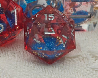 Starfall Bloom Liquid Core Dice Set, DND Sharp Edge Resin Dice, Red Blue Sparkle Dice for Dungeons and Dragons