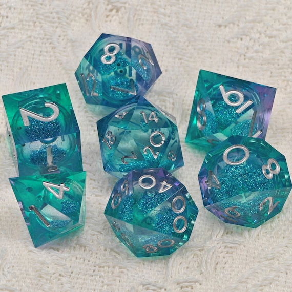 Starry Sky DND Dice, Liquid Core Dice, Galaxy Dice Set, Gothic Dark Starry Sky Liquid Core D20, Sharp Edge Dice