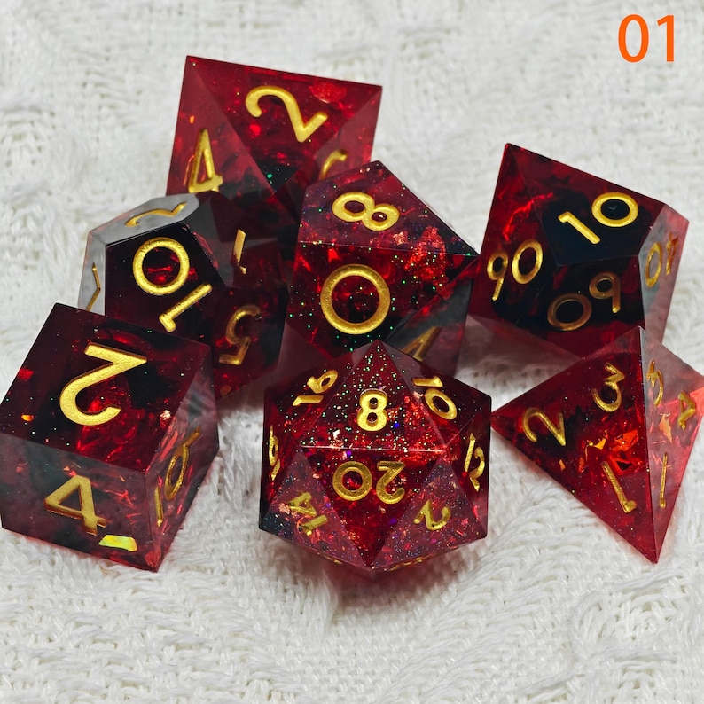 Handgjorda grönsvarta hartstärningar, tärningar med skarp kant, RPG polyedriska, harts-DND-tärningar, Dungeons and Dragons, DND-presenter, födelsedagspresent 01