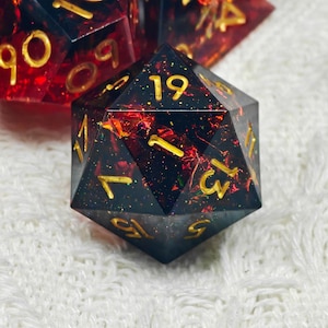 Red Starry Sky DND Dice Set, Red Resin Sharp Edge D&D Dice Full Set, Dungeons and Dragons Polyhedral RPG D6, D20 Dice