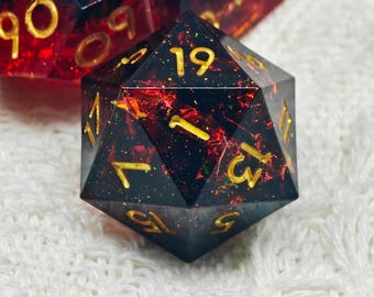 Red Starry Sky DND Dice Set, Red Resin Sharp Edge D&D Dice Full Set, Dungeons and Dragons Polyhedral RPG D6, D20 Dice