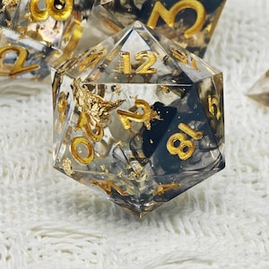 Transparent Resin DND Dice Set, Sharp Edge D&D Dice Full Set, Dungeons and Dragons Polyhedral RPG D6, D20 Dice