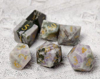 Mystic Moss Agate Style Dice – Polyhedral DnD Dice Set or Single Dice – Forest Crystal RPG Dice for Dungeons & Dragons Tabletop Gaming