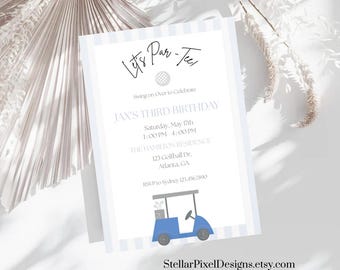 Let’s Par-Tee Golf Birthday Invitation, Blue Golf Theme Birthday Invite, Editable Let’s Par-Tee Birthday Invite, Boy Golf Party Invitation