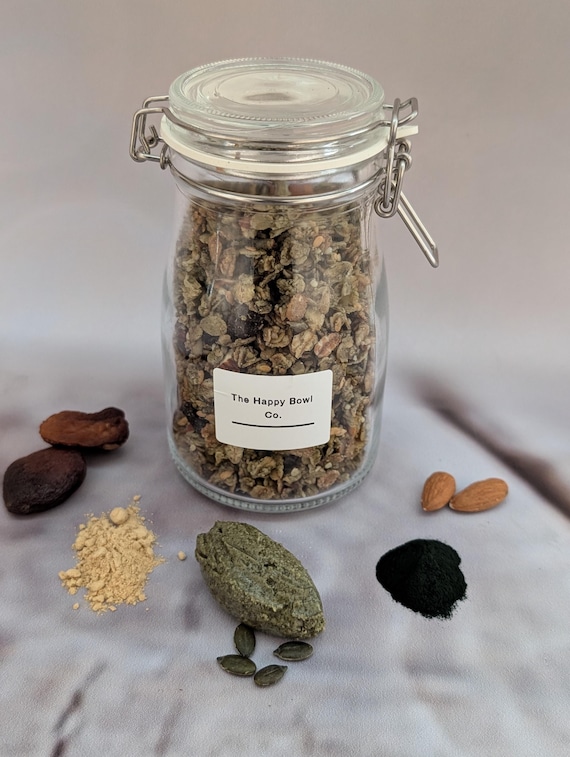 Superfood Granola with Spirulina, ground ginger, pumpkin seed butter
