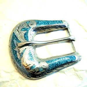Mexican Turquoise Inlay Belt Buckle - Etsy display picture 3