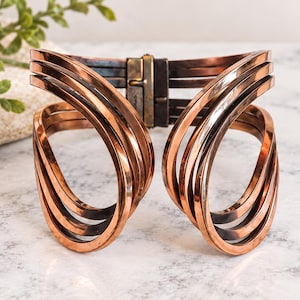 Vintage Renoir Copper Clamper Bracelet • Modernist Wire Loop Hinged Cuff
