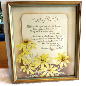 Vintage Buzza Motto Art – 1930s “Folks Like You” Daisy Wall Decor