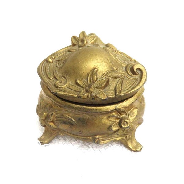 Cofre de joyería antiguo Art Nouveau • Caja para anillos con diseño floral de narcisos • Caja para baratijas con bisagras
