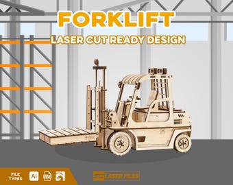 FORKLIFT with PALLET wood 3D puzzle - with video instruction - Laser cut ready design svg ai lgbr2 file model kit