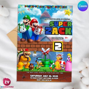 Convite de Aniversário do Mario Festa do Luigi Digital Download Personalizável e Editável