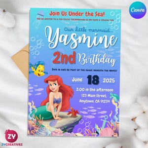Little Mermaid Birthday Invitation Ariel Party Digital Download Editable