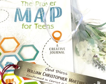 Pojkars konfirmationspresentset personligt bokmärke och inspirerad kreativ bönedagbok för tonåringar