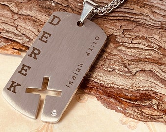 Boys First Communion Personalized Cross Dogtag Necklace Gift