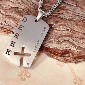 Mens Personalized Cross Bible Verse Dogtag Christian Men Necklace
