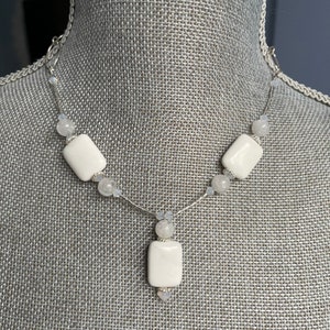One of a Kind Boutique Necklace 925 Egyptian White Turquoise Gemstones Snow Quartz Fine Austrian Crystal