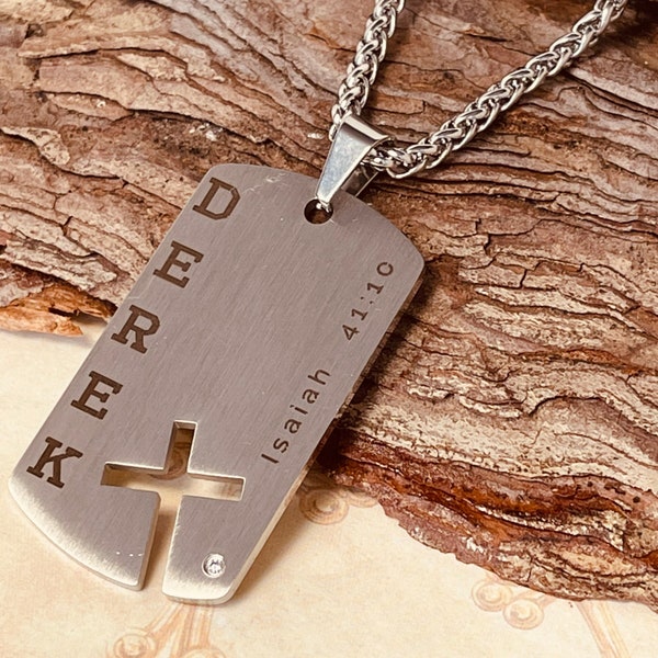 Boys First Communion Personalized Cross Dogtag Necklace Gift