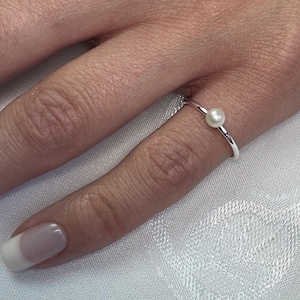 Dainty Pearl Ring, Minimalist Ring, Sterling Silver Delicate Pearl Ring, Stackable Ring, Trendy Ring for Women, Girlfriend Gift holiday gift